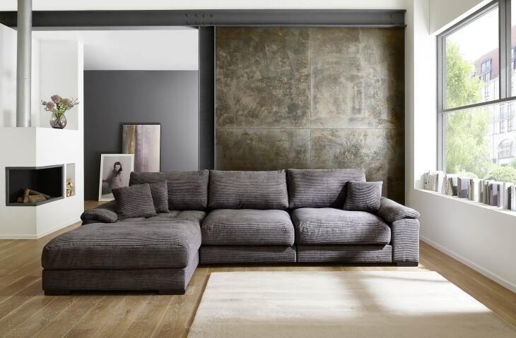 Polsterecke >Anselm< in grau, Cord Lincoln - 323x90x177cm (BxHxT)