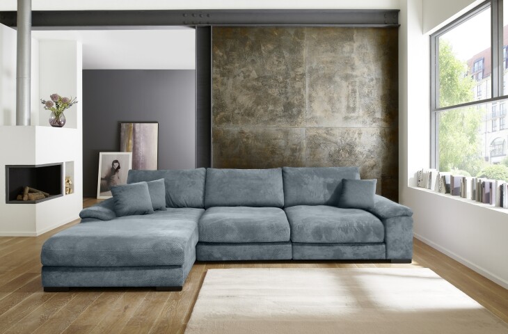 Polsterecke >Anselm< in graublau, Onega - 323x90x177cm (BxHxT)
