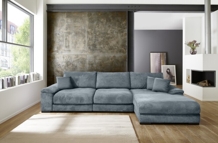 Polsterecke >Anselm< in graublau, Onega - 323x90x177cm (BxHxT)