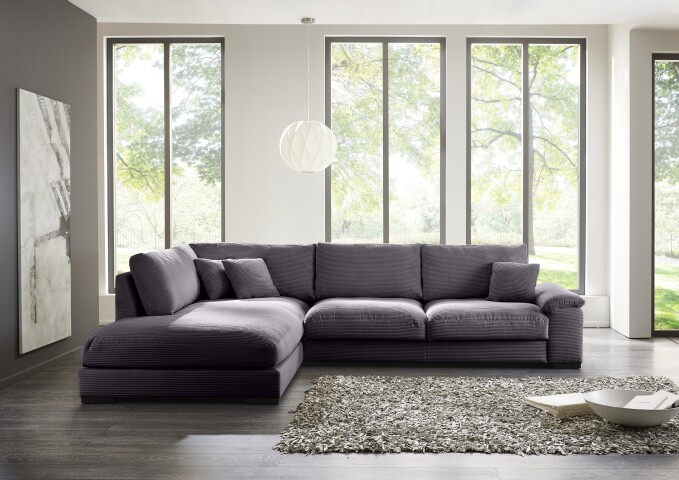 Polsterecke >Anselm< in grau, Cord Lincoln - 323x90x177cm (BxHxT)
