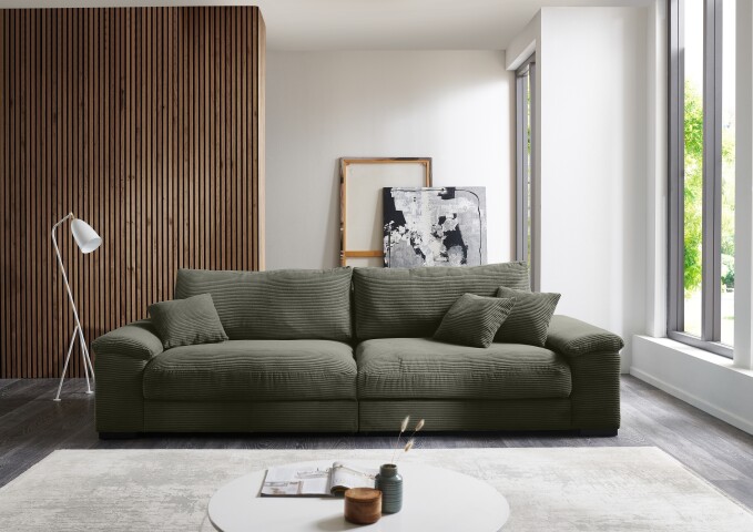 Big-Sofa >Anselm< in oliv, Cord Lincoln - 288x90x106cm (BxHxT)