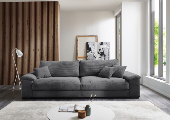 Big-Sofa >Anselm< in grau, Cord Lincoln - 288x90x106cm (BxHxT)