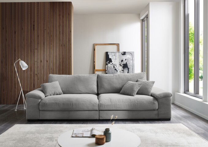 Big-Sofa >Anselm< in hellgrau, Cord Hydra - 288x90x106cm (BxHxT)