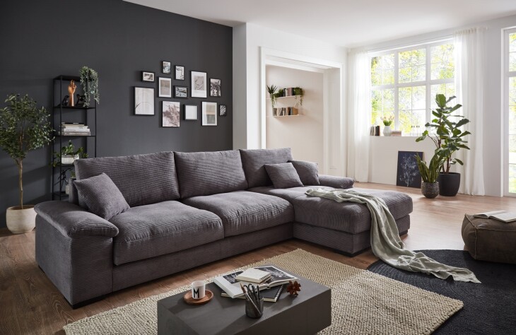 Polsterecke >Anselm< in grau, Cord Lincoln - 321x90x177cm (BxHxT)
