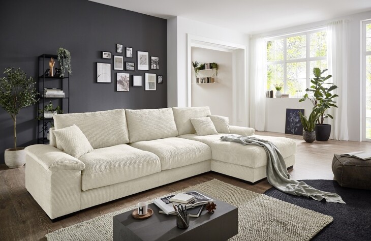 Polsterecke >Anselm< in creme, Cord Hydra - 321x90x177cm (BxHxT)