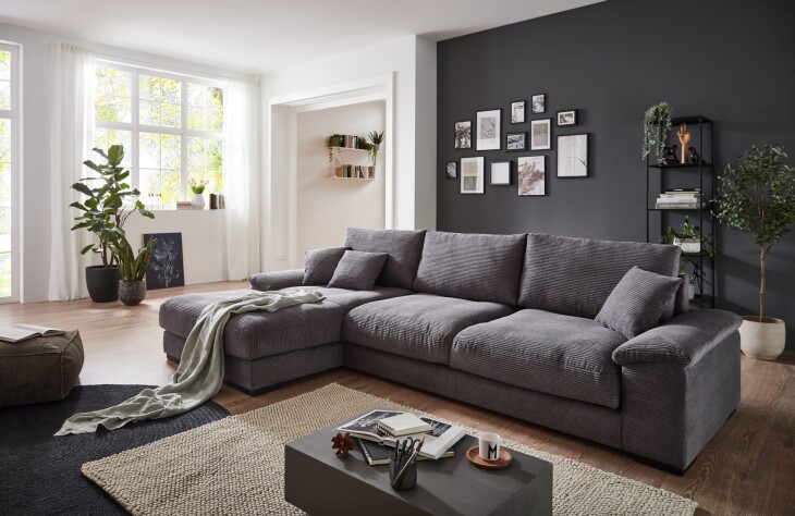Polsterecke >Anselm< in grau, Cord Hydra - 321x90x177cm (BxHxT)