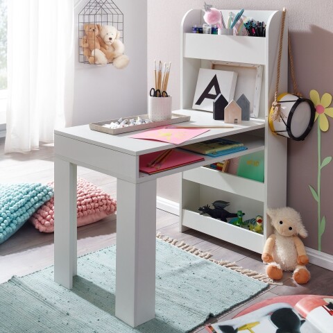 Kinderschreibtisch >WL6.388< mit Regal, in Weiß - 90x110x50cm (BxHxT)
