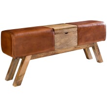 Sitzbank >WL5.098< in Braun, Echtleder / Massivholz Mango - 120x53x29cm (BxHxT)