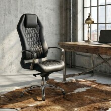 Chefsessel >MONTEREY< in Schwarz, Echtes Leder - 67x136x70cm (BxHxT)
