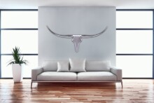 Hängedekoration >BULL< in Silber, Geweih: Aluminium - 125x60x10cm (BxHxT)