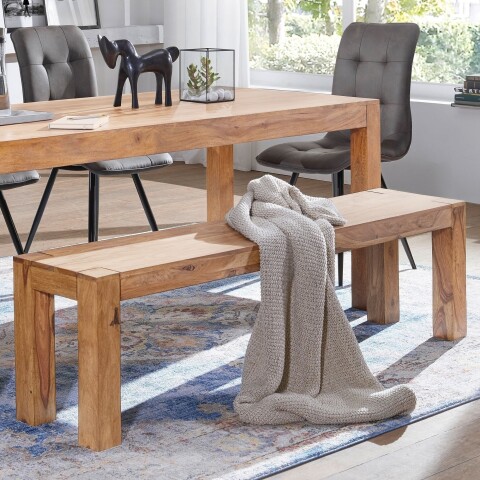 Sitzbank >MUMBAI< in Akazie, Massivholz - 180x45x35cm (BxHxT)