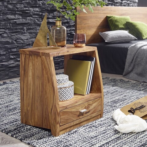Nachttisch >MUMBAI< in Sheesham, Massivholz - 45x53x40cm (BxHxT)