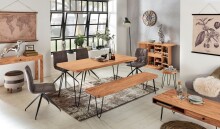 Sitzbank >BAGLI< in Akazie / schwarz, Massivholz / Edelstahl - 160x45x40 (BxHxT)