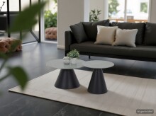 Couchtisch >Dustin< 2er Set, Marmor Graumatt, Kegelfuß - Ø 70x46 cm + Ø 50x40 cm