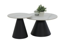 Couchtisch >Dustin< 2er-Set, Marmor Weiß, Kegelfuß - Ø 70x46 cm + Ø 50x40 cm