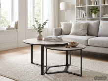 Couchtisch >Massa< (2er-Set) in Cashmere / schwarz -  Ø 80 und Ø 60 cm