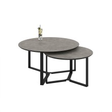 Couchtisch >Massa< (2er-Set) in Beton Dekor / schwarz - Ø 80 und Ø 60 cm