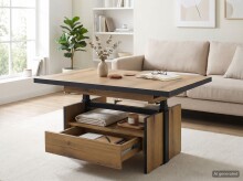 Couchtisch >Noah< mit Funktionen, Eiche Dekor, Schubkasten - 110-150x54-73x70cm (B/H/T)