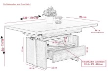 Couchtisch >Noah< Funktionen, Oldwood Dekor, Schublade - 110-150x54-73x70 cm (B/H/T)
