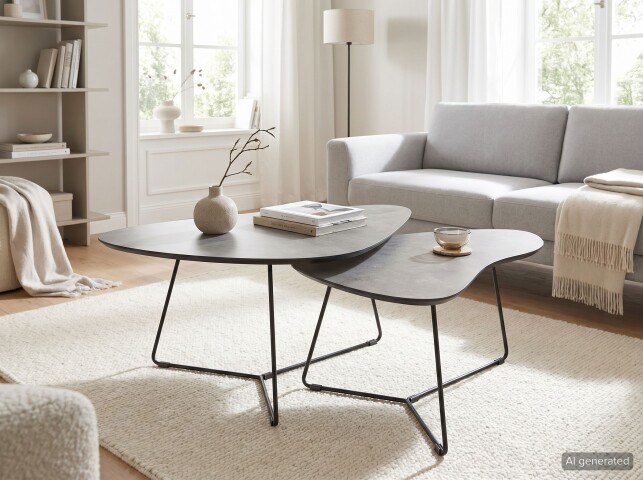 Couchtisch >Pisa< (2er-Set) in Beton Steinstruktur - 87x43x59 (BxHxT)