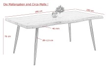 Baumkantentisch >GABI< in Wildeiche Dekor, Holzwerkstoff (MDF) - 180x76x100 (BxHxT)