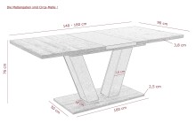 Kulissen-Esstisch >HAMM< ausziehbar auf 180cm, Weiß  + Eiche Dekor - 140/180x76x90cm (BxHxT)