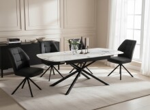 Kulissen-Esstisch >SINTRA< ausziehbar 220cm, Sintered Stone weiss - 180/220x76x90cm (BxHxT)