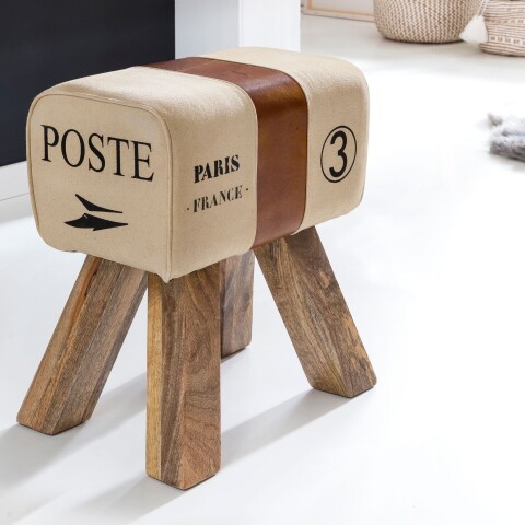 Sitzhocker >CANVAS< in Poste - Paris , Mangoholz / Stoff - 40x47x30cm (BxHxT)