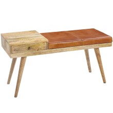 Sitzbank >WL5.322< in Braun, Leder / Massivholz -...