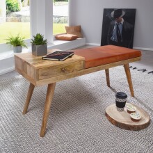 Sitzbank >WL5.322< in Braun, Leder / Massivholz -...