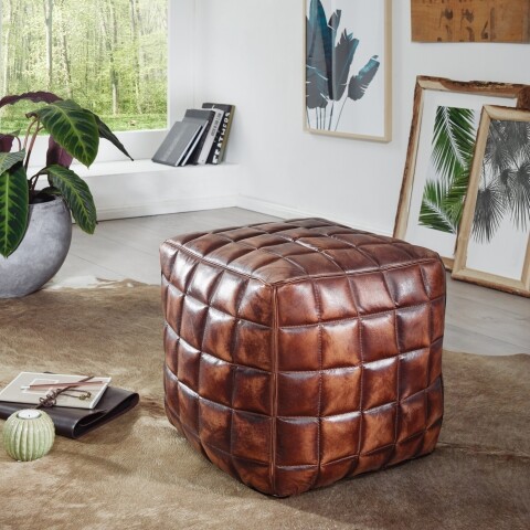 Sitzhocker >WL5.331< in Braun, Echtleder - 39x41x39cm (BxHxT)