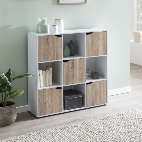 Standregal >MASSA< in Weiß / Sonoma Eiche Dekor - 89x91x29 (BxHxT)