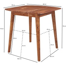 Esstisch >WL5.571< in Sheesham, Massivholz - 80x78x80cm (BxHxT)