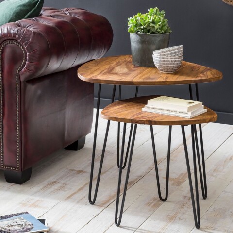 Satztisch >WL5.659< (2er-Set) in Sheesham, Massivholz - 60x56x60cm (BxHxT)