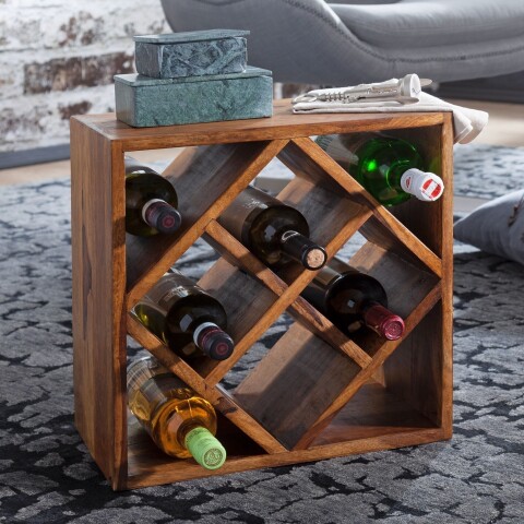 Weinregal >WL5.673< in Sheesham, Massivholz - 40x40x25cm (BxHxT)