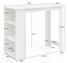 Bartisch >WL5.732< in Weiß, Holzwerkstoff - 120x107x60cm (BxHxT)