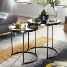 Satztisch >WL5.985< (2-tlg.) in Schwarz, Glas / Metall - 50x50cm (HxD)
