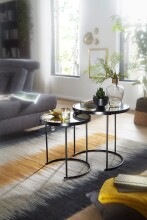 Satztisch >WL5.985< (2-tlg.) in Schwarz, Glas / Metall - 50x50cm (HxD)