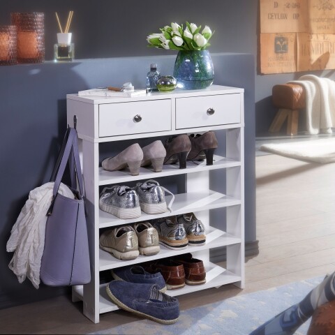 Schuhregal >WL6.069< in Weiß, Holzwerkstoff - 60x79x24cm (BxHxT)