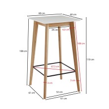 Bartisch >WL6.084< in Weiß, Holzwerkstoff - 60x110x60cm (BxHxT)