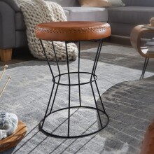 Sitzhocker >WL6.093< in Braun, Echtleder - 48x35cm...