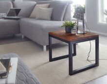 Beistelltisch >WL6.150< in Sheesham, Massivholz / Edelstahl - 45x40x45cm (BxHxT)