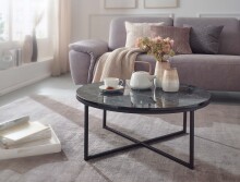 Couchtisch >WL6.247< in Marmor Optik, Holzwerkstoff / MEtall - 35x80cm (HxD)
