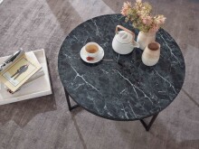 Couchtisch >WL6.247< in Marmor Optik, Holzwerkstoff / MEtall - 35x80cm (HxD)