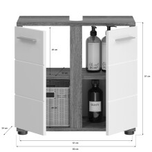 Badezimmer-Set >Blake< in Rauchsilber/Weiß hochglanz - 114x191x34cm (BxHxT)