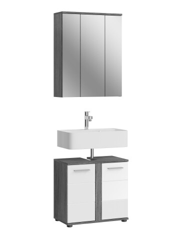 Badezimmer-Set >Blake< in Rauchsilber/Weiß hochglanz - 60x191x34cm (BxHxT)