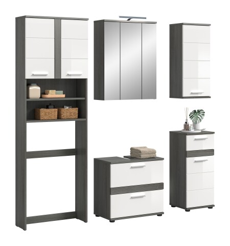 Badezimmer-Set >Blake< in Rauchsilber/Weiß hochglanz - 188x191x34cm (BxHxT)