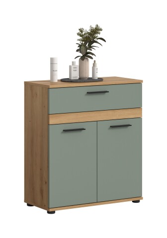 Midischrank >Blake< in Artisan Eiche Nachbildung/Salbei - 70x79x31cm (BxHxT)