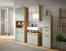 Hochschrank >Blake< in Artisan Eiche Nachbildung/Salbei - 70x191x31cm (BxHxT)