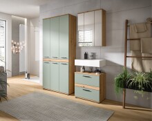 Hochschrank >Blake< in Artisan Eiche Nachbildung/Salbei - 90x191x31cm (BxHxT)